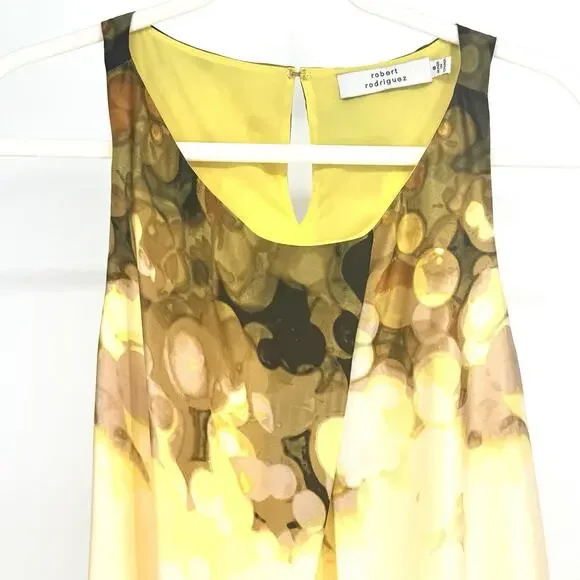 Robert Rodriguez 100% Silk Yellow Watercolor Print Size 8 Party Cocktail Dress - Picture 2 of 6